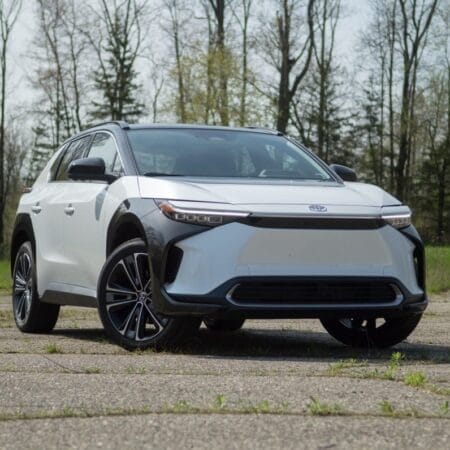 Modern Pearl White Toyota bZ4x Electric Vehicle Profile