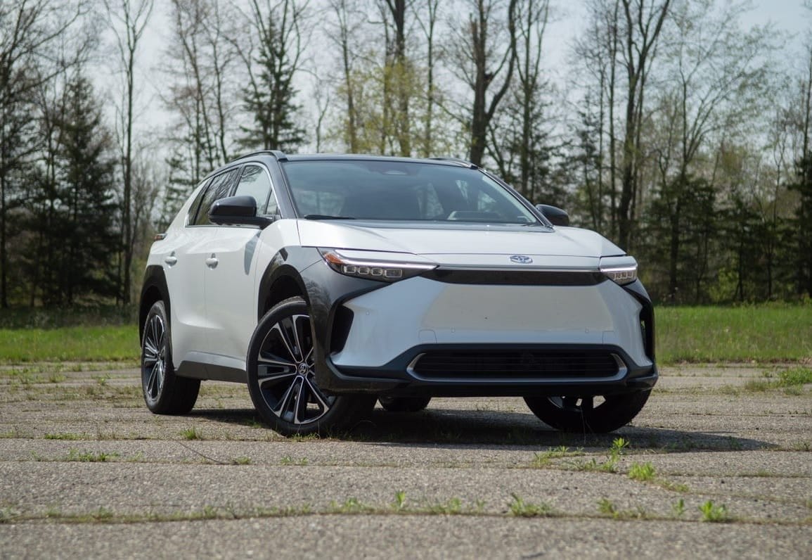 Modern Pearl White Toyota bZ4x Electric Vehicle Profile
