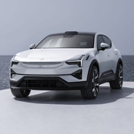 Pristine White Polestar 3 Electric Vehicle Seaside View