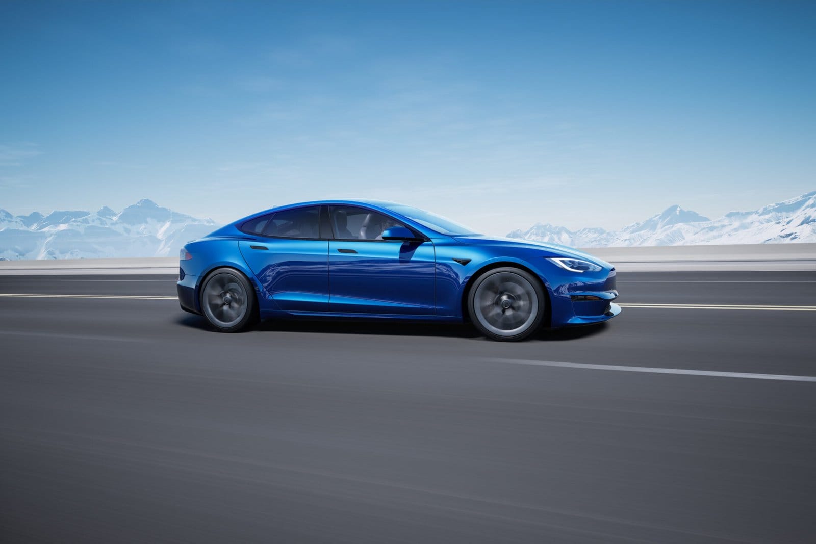 tesla model s electric vehicle snowy mountains