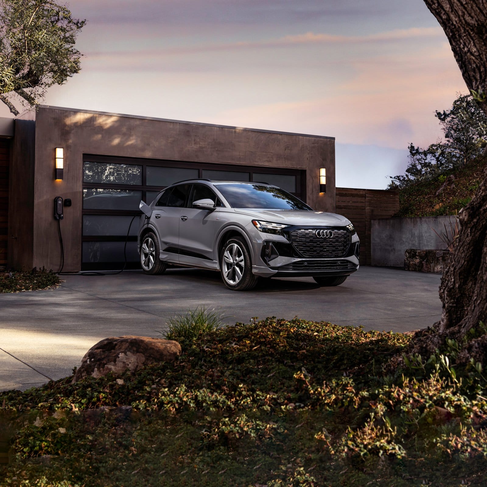audi q4 etron electric vehicle charging garage