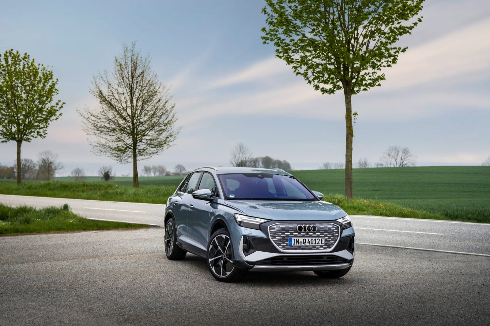 audi q4 etron electric vehicle scenic road