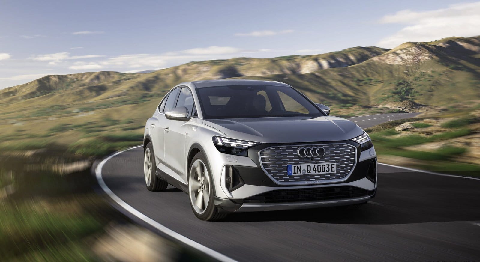audi q4 sportback etron electric vehicle mountain drive