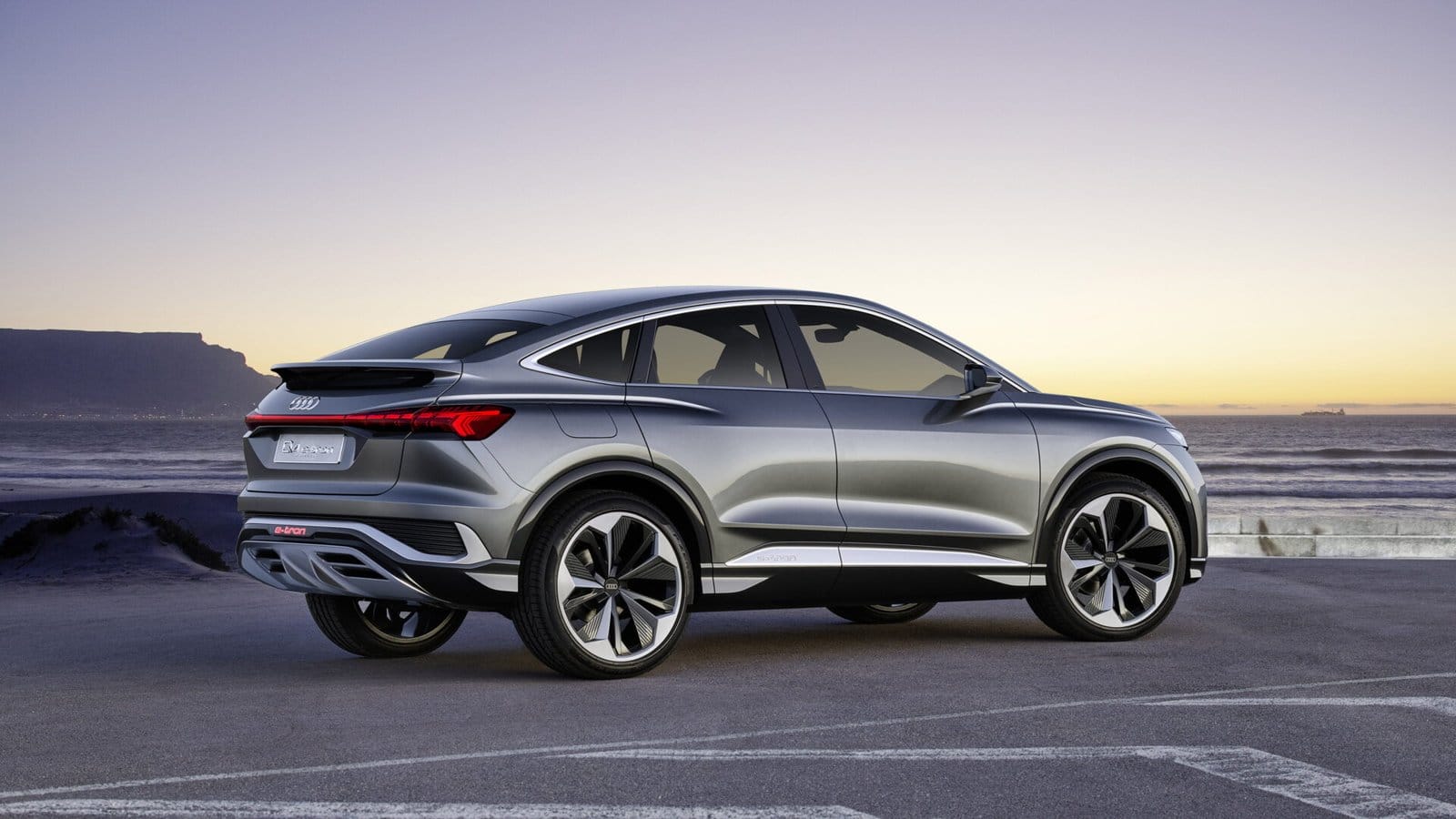 audi q4 sportback etron electric vehicle sunset