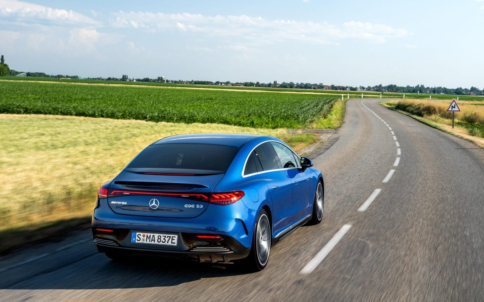 mercedes benz eqe sedan country drive rear view