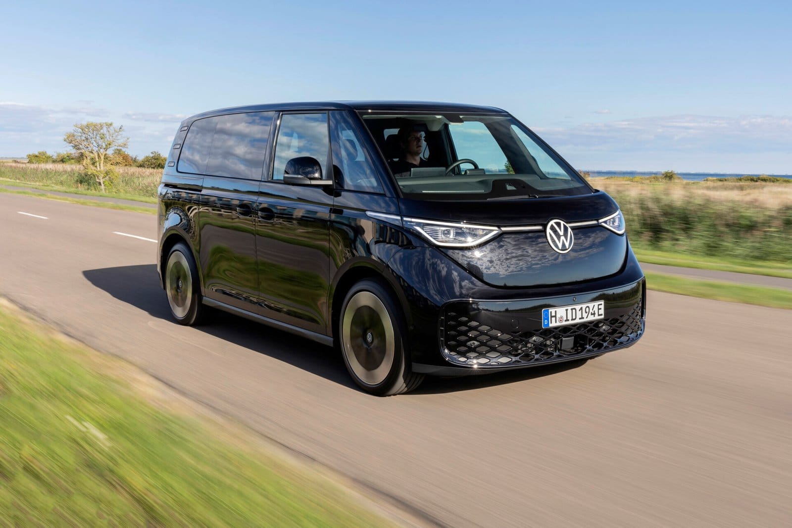 volkswagen id buzz electric vehicle black driving