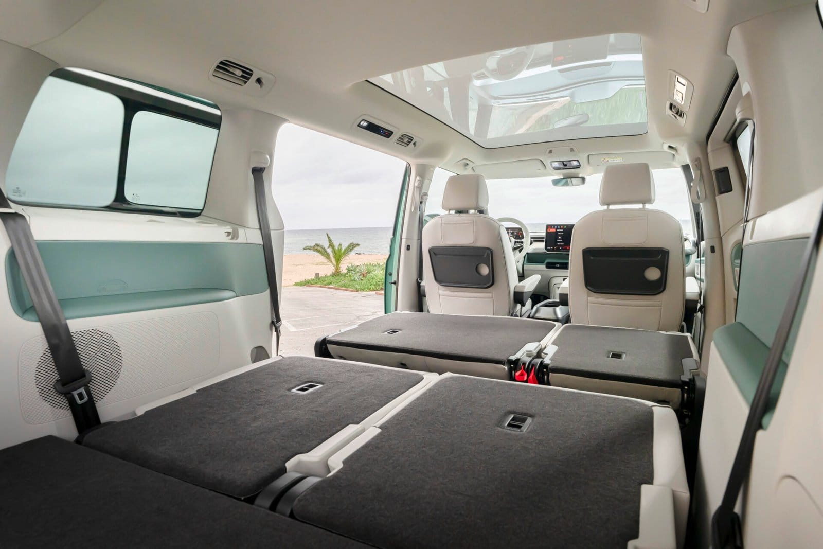 volkswagen id buzz electric vehicle folded seats