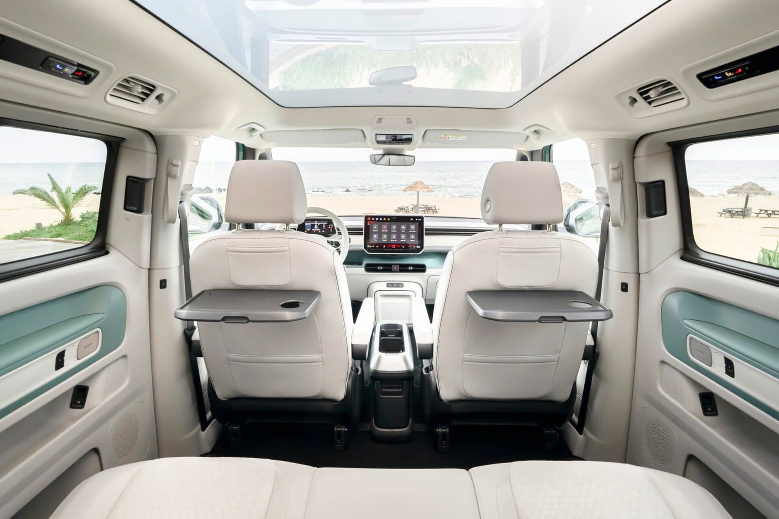 volkswagen id buzz electric vehicle interior beach view