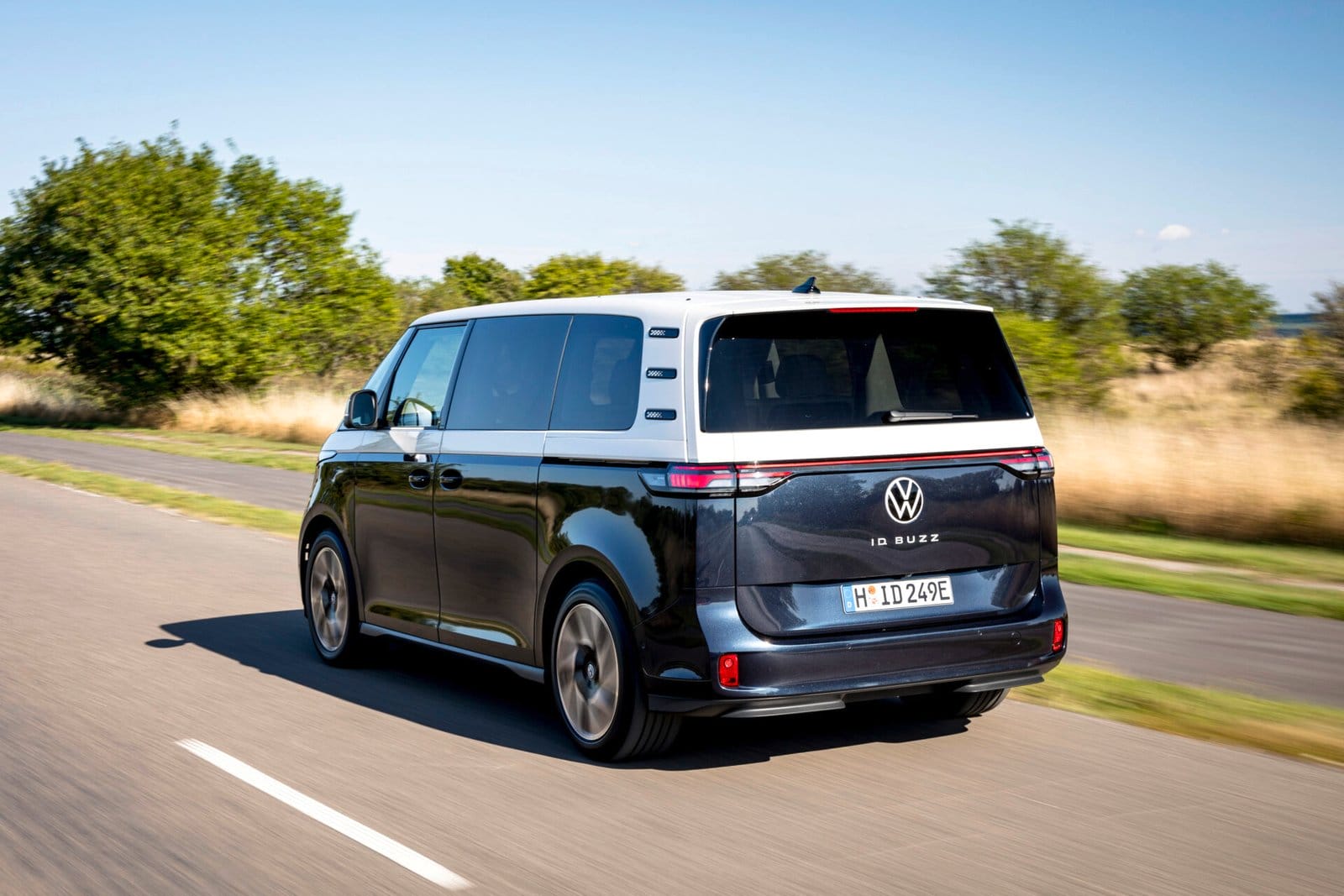 volkswagen id buzz electric vehicle rear driving