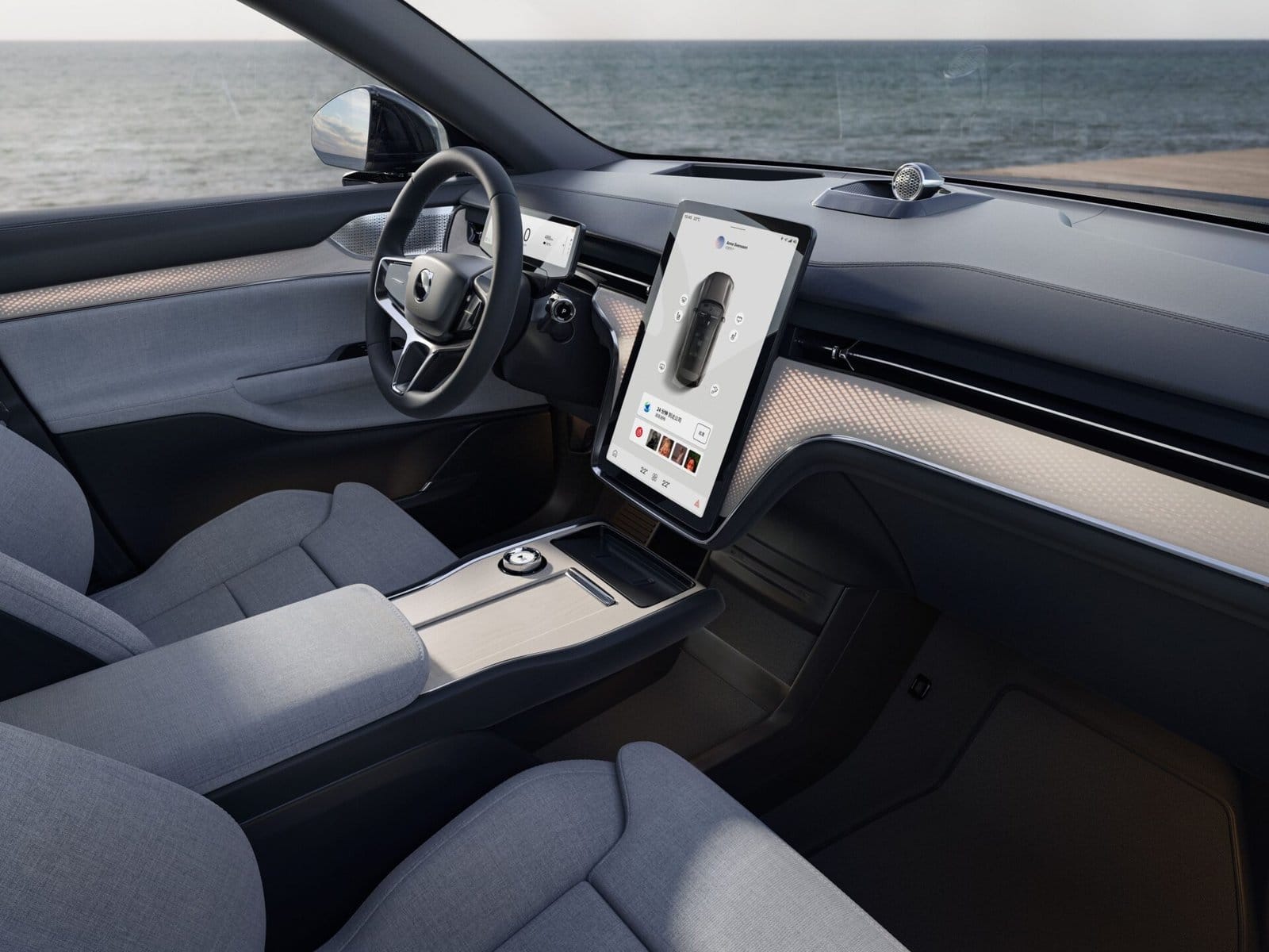 volvo ex90 electric vehicle dashboard seaside