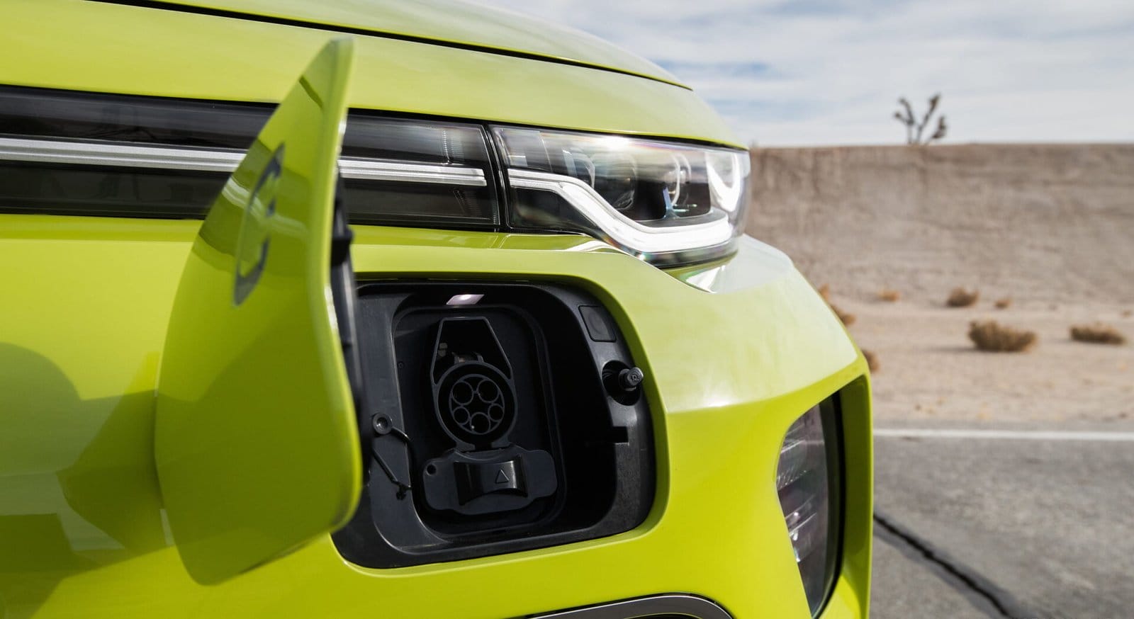 kia soul ev electric vehicle charging port desert