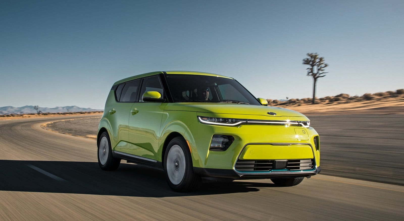 kia soul ev electric vehicle driving desert