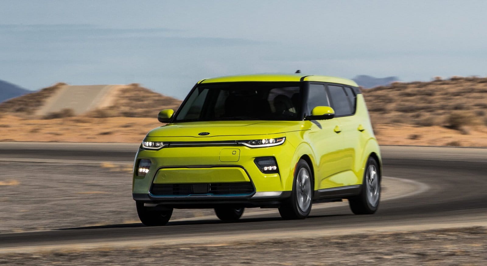 kia soul ev electric vehicle front view desert