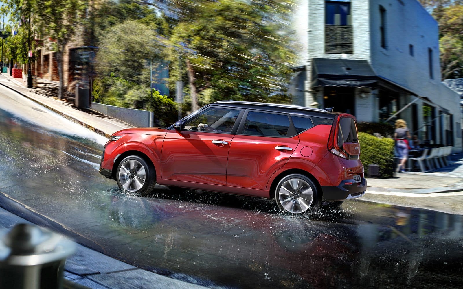 kia soul ev electric vehicle wet road urban