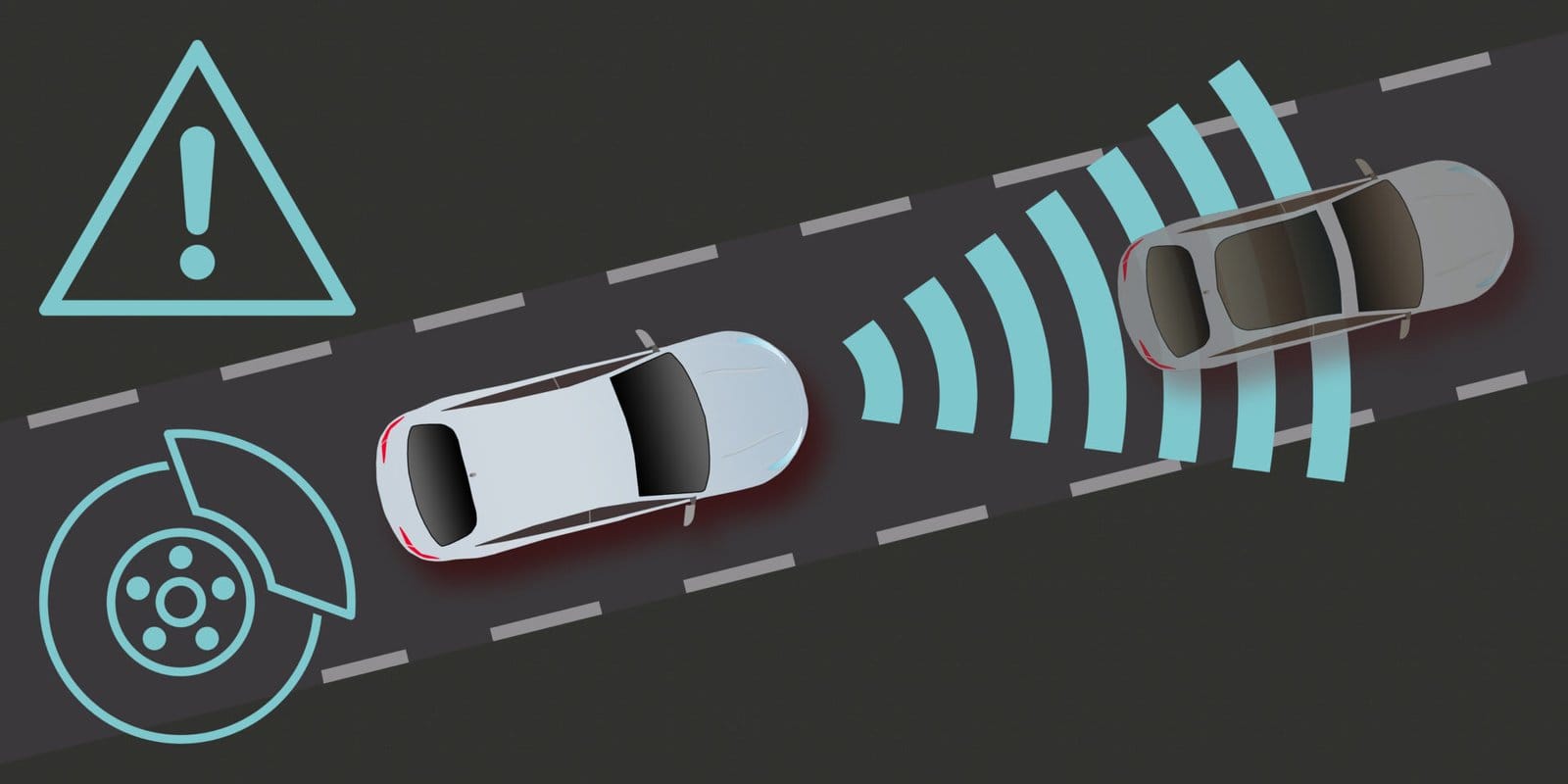adi90 AutonomousDrivingIllustration   english: aeb automatic emergency braking . self driving car . car disk brake . autonomous driving illustration . sensor radar . aerial view . 2to1 g11177