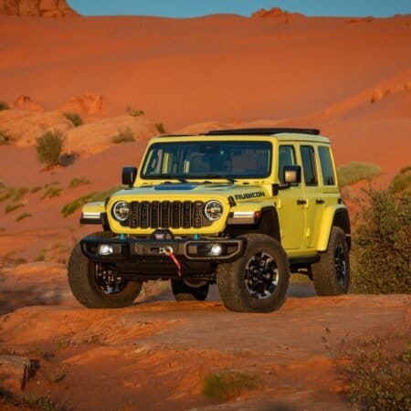 jeep wrangler 4xe electric vehicle desert scene