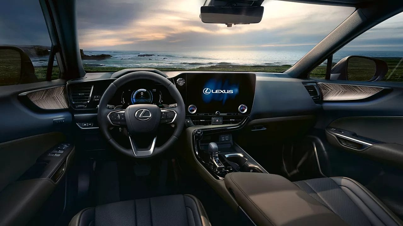 lexus nx 450h plus electric vehicle dashboard ocean view