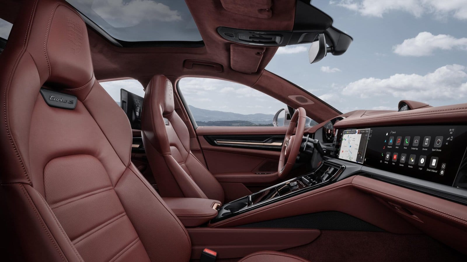 porsche panamera e hybrid electric vehicle red leather seats