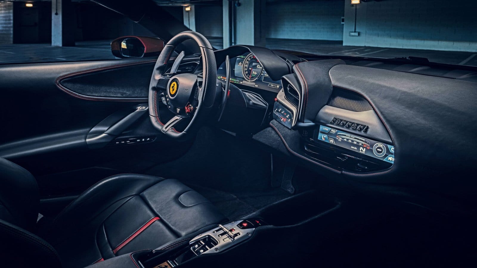 ferrari sf90 stradale electric vehicle dark interior