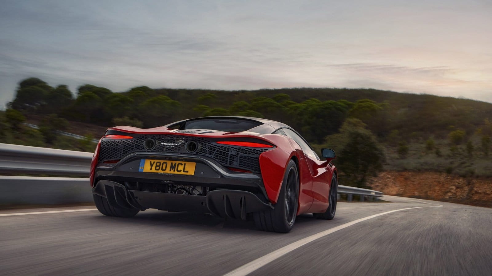 mclaren artura electric vehicle rear road drive