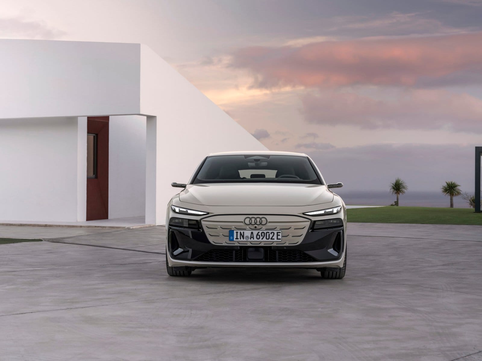 Front exterior view of the 2025 Audi A6 e-tron electric vehicle parked outdoors